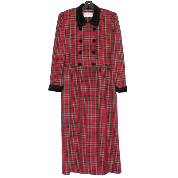 Vintage Dress Velvet Cottage Dark Academia Preppy Christmas Rare Plaid Red 8 - Picture 1 of 6